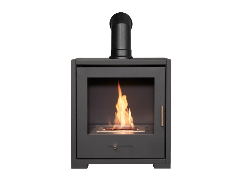OKO S3 Bio Ethanol Stove in Charcoal Grey Angled Stove Pipe