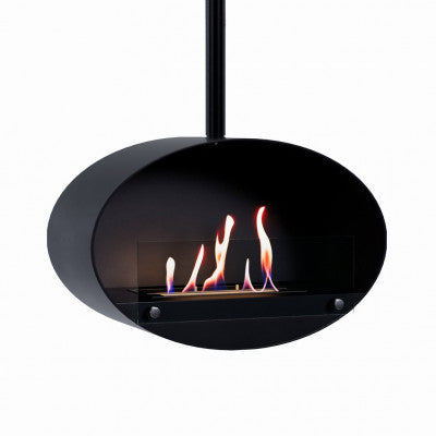 ScandiFlames Halifax Black - Oval Ceiling Mounted Bioethanol Fireplace, 60cm