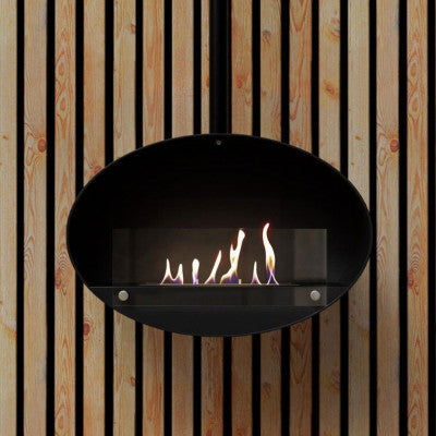 ScandiFlames Halifax Black - Oval Ceiling Mounted Bioethanol Fireplace, 60cm