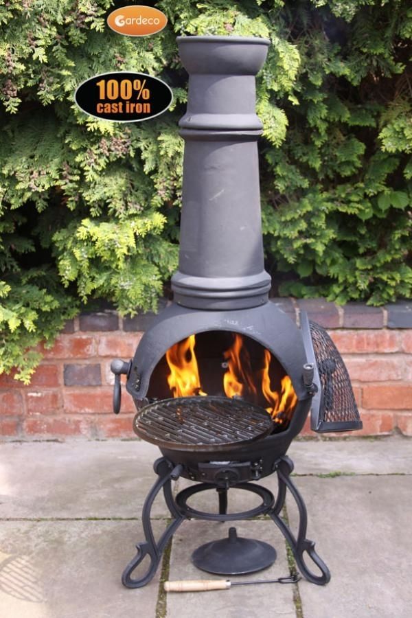 Toledo XL cast iron chimenea in black - Glowing Flames