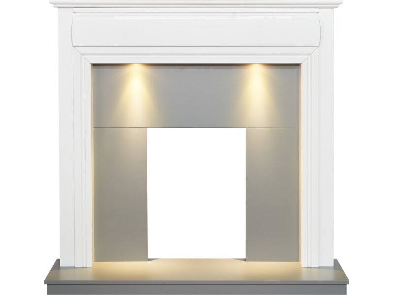 Adam Honley Wooden Fireplace Surround in Pure White & Grey with Downlights, 48 Inch