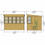 8x6 Sun Pent Potting Shed measurement