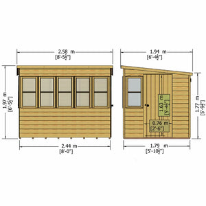 8x6 Sun Pent Potting Shed measurement