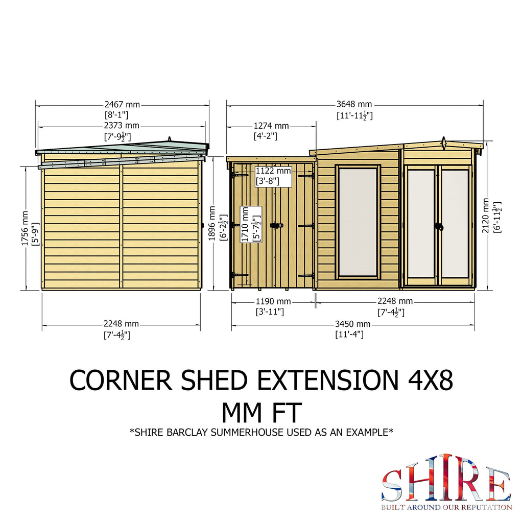 Shire 8x12 Barclay Summerhouse with Side Shed