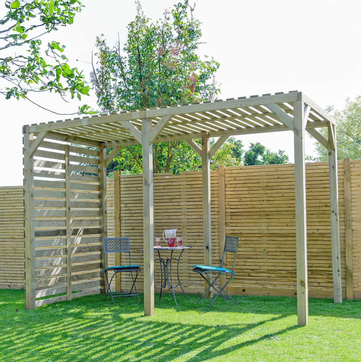 Grange Contemporary Urban Pergola with Slatted Back Screen