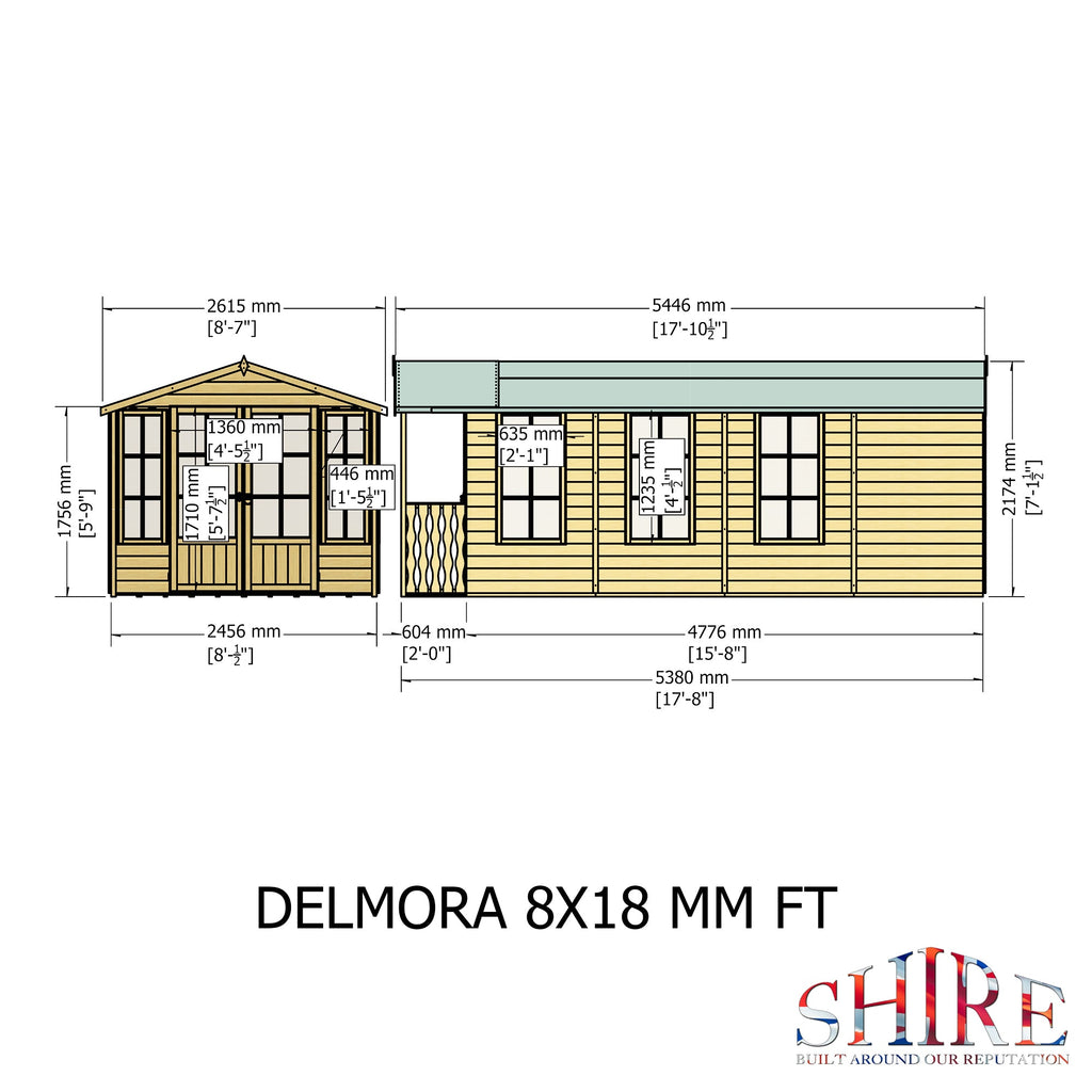 Shire 8x18 Delmora Summerhouse with Veranda