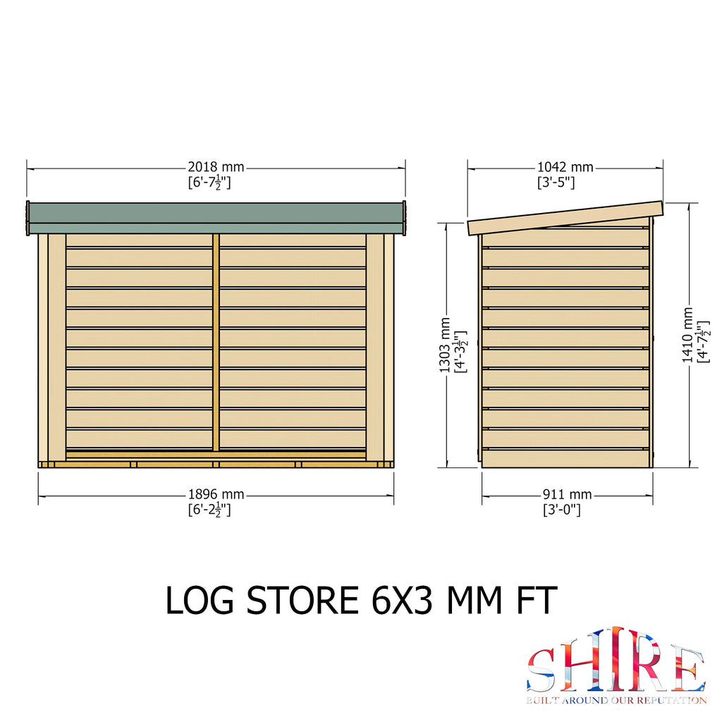 Shire Large Heavy Duty Log Store, 6 x 3 (1.90m x 0.91m)