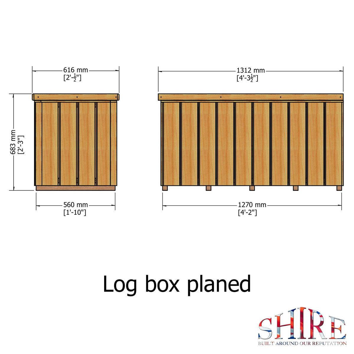 Shire Log Store Box - Planed Timbers - 131cm W x 62cm D