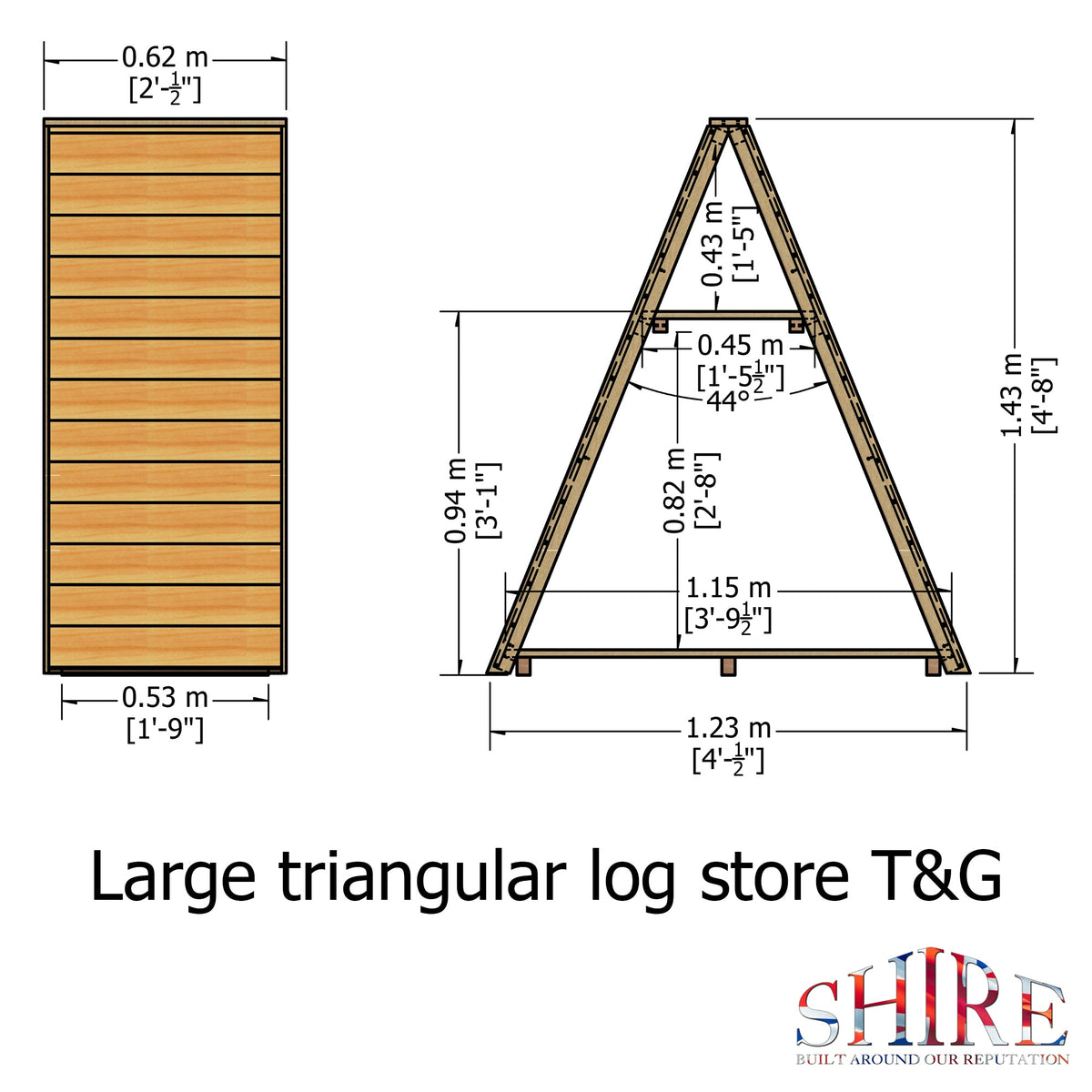 Shire Large Triangular Log Store - Pressure Treated - Tongue and Groove Timber