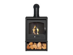 OKO S2 Bio Ethanol Stove in Charcoal Grey Log Store and Pipe