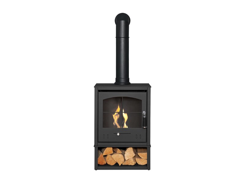 OKO S2 Bio Ethanol Stove in Charcoal Grey Tall Pipe
