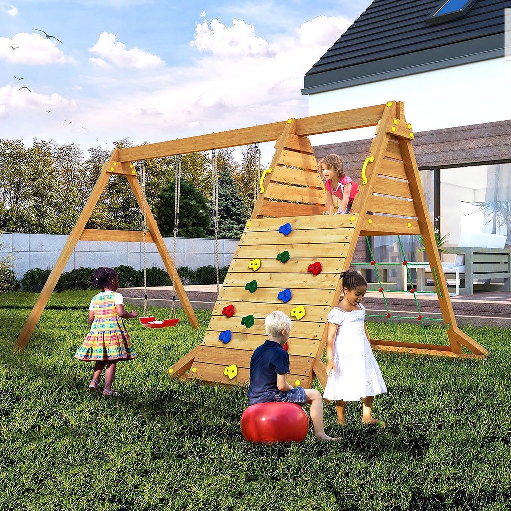 Shire Spider King Teak Painted Climbing Frame with Double Swing