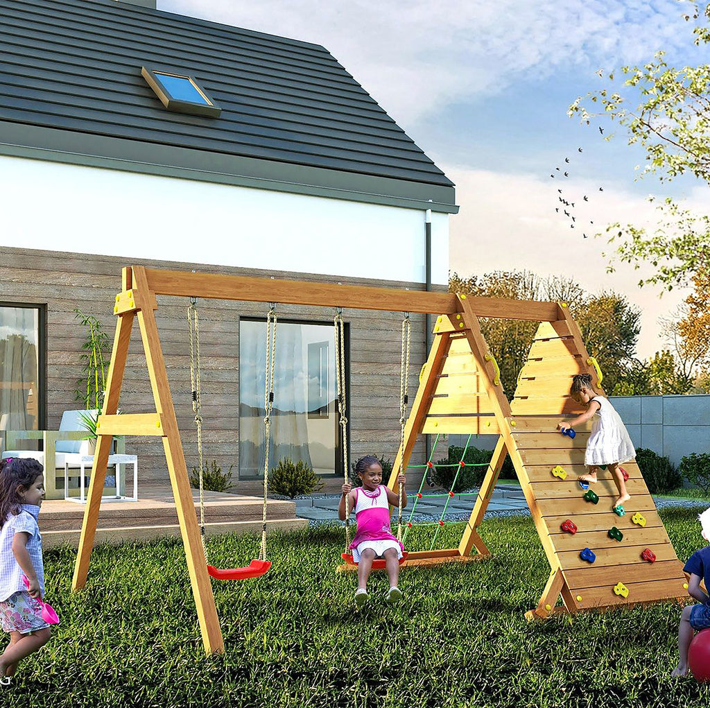 Shire Spider King Teak Painted Climbing Frame with Double Swing