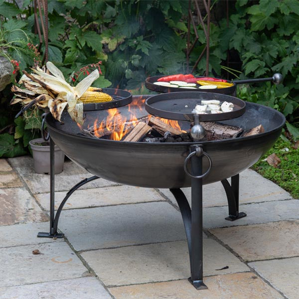 Plain Jane Fire Pit 90 with Three Swing Arm BBQ Racks