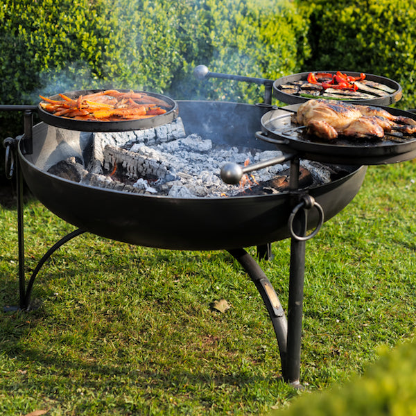 Plain Jane Fire Pit 90 with Three Swing Arm BBQ Racks