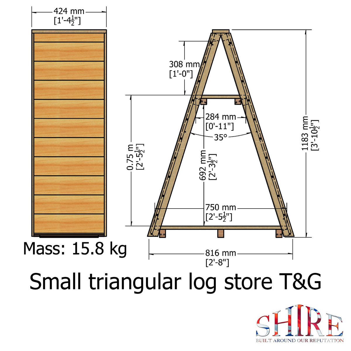 Shire Small Triangular Log Store Tongue & Groove Pressure Treated Timber