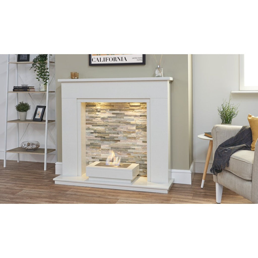 Acantha Amalfi White Marble Stove Fireplace with Downlights, 48 Inch, image 10