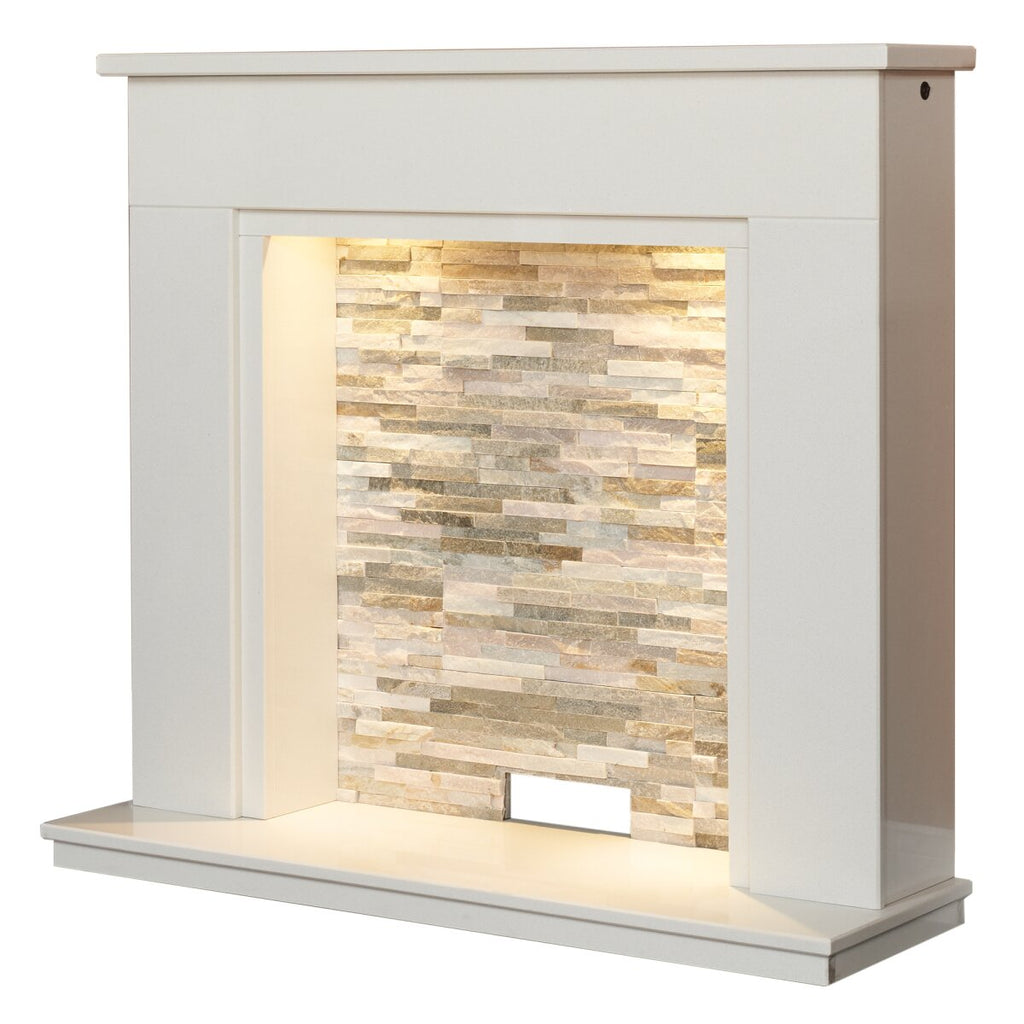 Acantha Amalfi White Marble Stove Fireplace with Downlights, 48 Inch, image 2