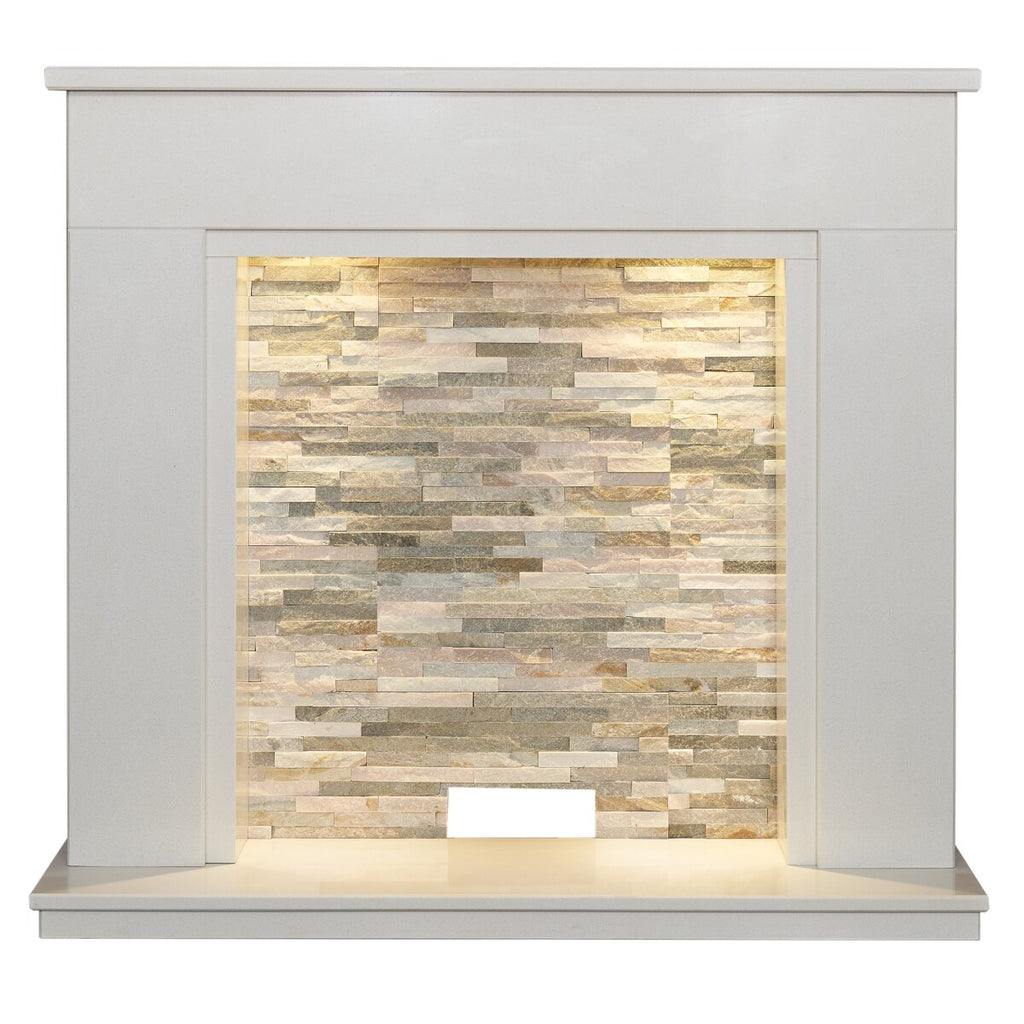 Acantha Amalfi White Marble Stove Fireplace with Downlights, Surround only