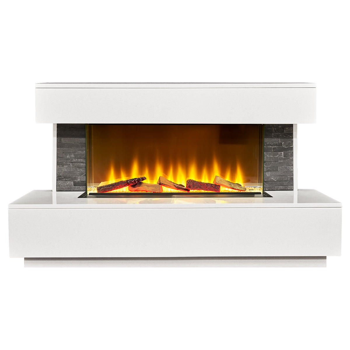 Acantha Aspen White Marble and Slate Electric Fireplace Suite with Downlights