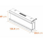 Acantha Aspire 150 corner view fire dimension diagram: 49 x 155.4 x 23.5 cm