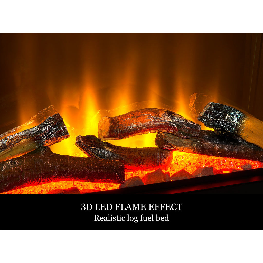 Close-up of the Acantha Aspire 50 SQ 3D LED flame effect over the log fuel bed