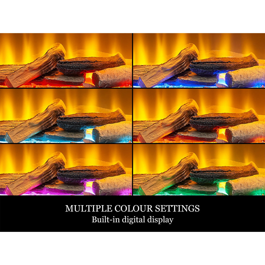 Acantha Aspire 50 SQ log fuel bed lit in different colour settings