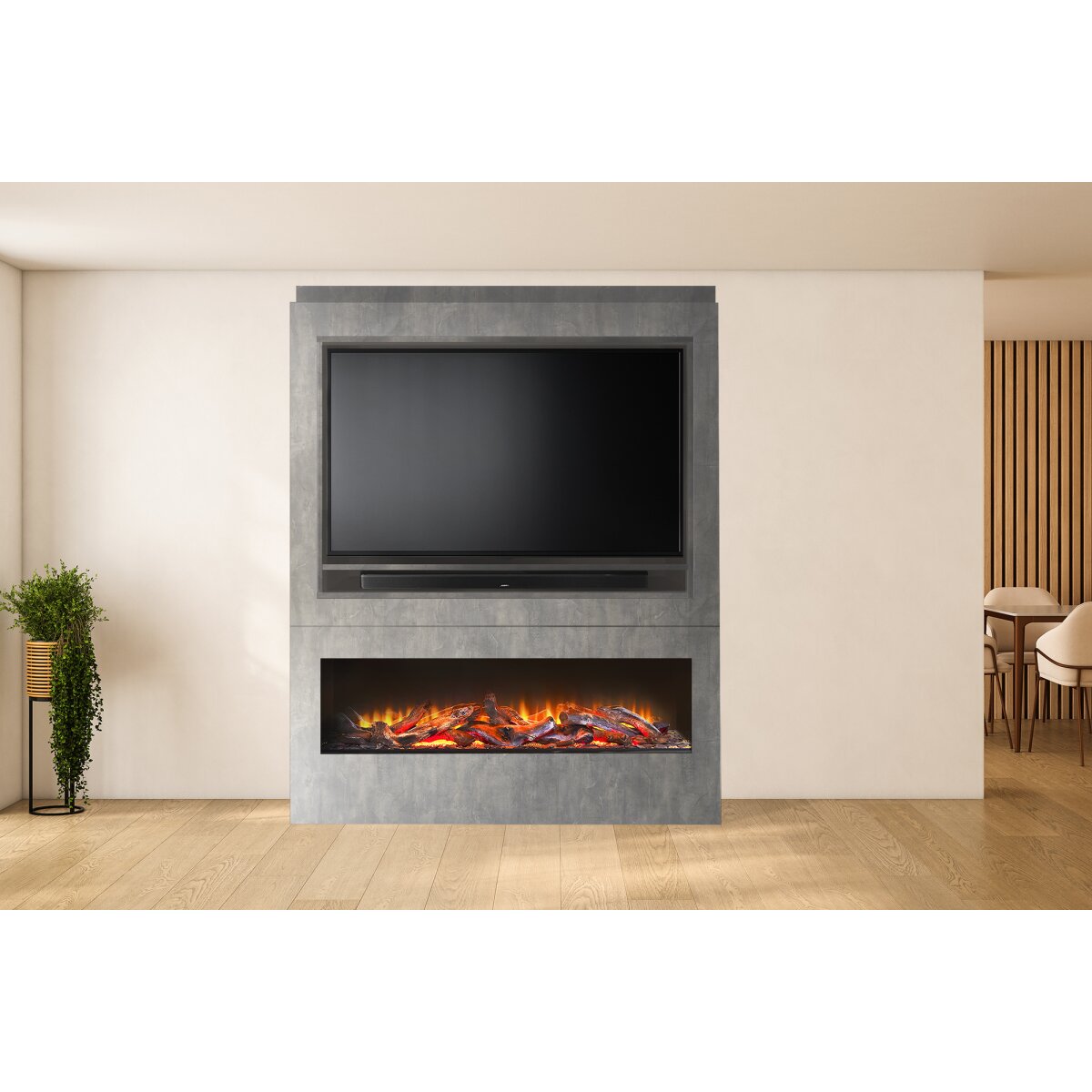 Acantha Athena Pre-Built Media Wall with TV and Media Recess, Concrete Effect