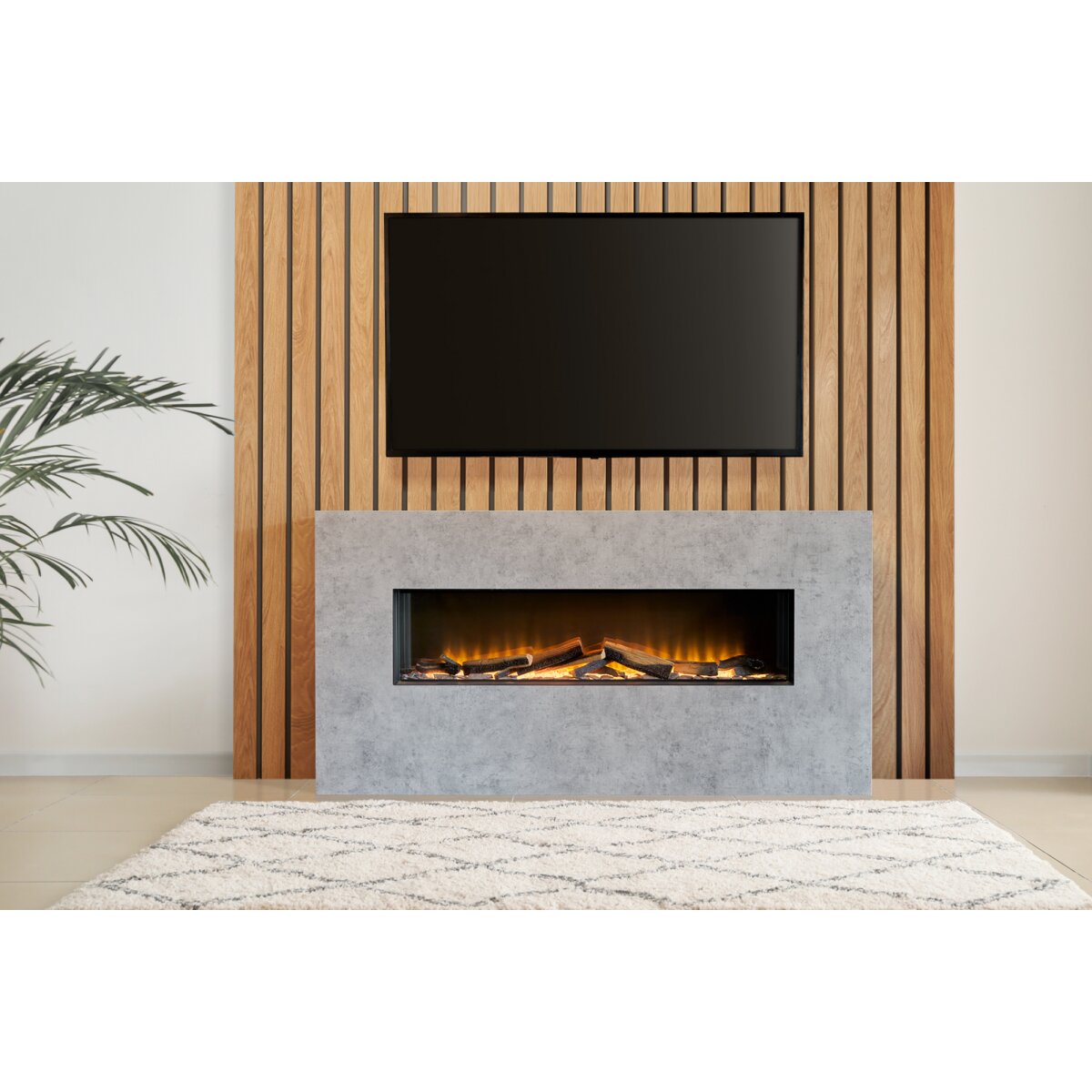 Acantha Bloc Pre-Built Fully Inset Media Wall Suite with Aspire 125 Fire, Concrete Effect