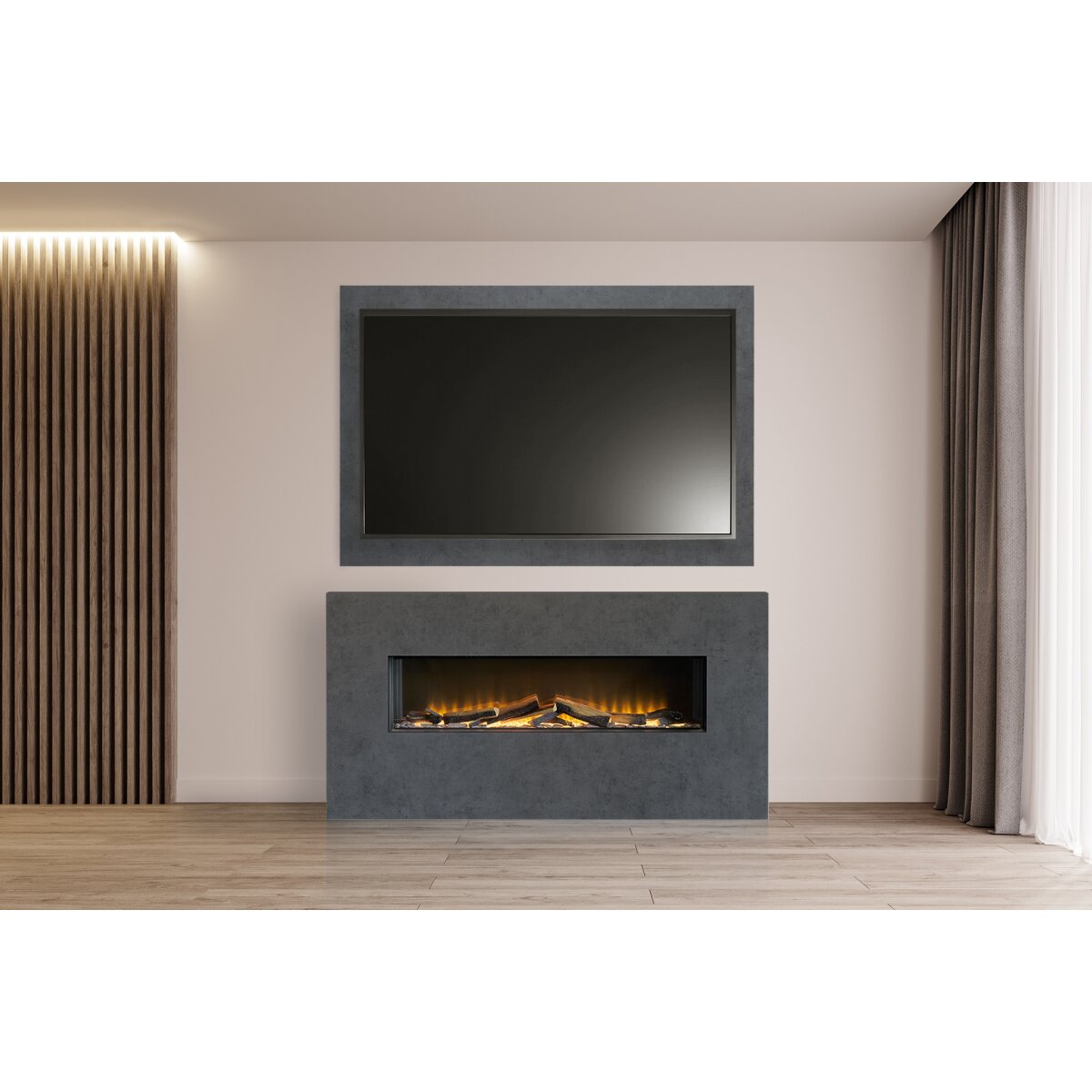 Acantha Bloc Pre-Built Media Wall Suite and TV Board with Aspire 125 Fire, Slate Effect