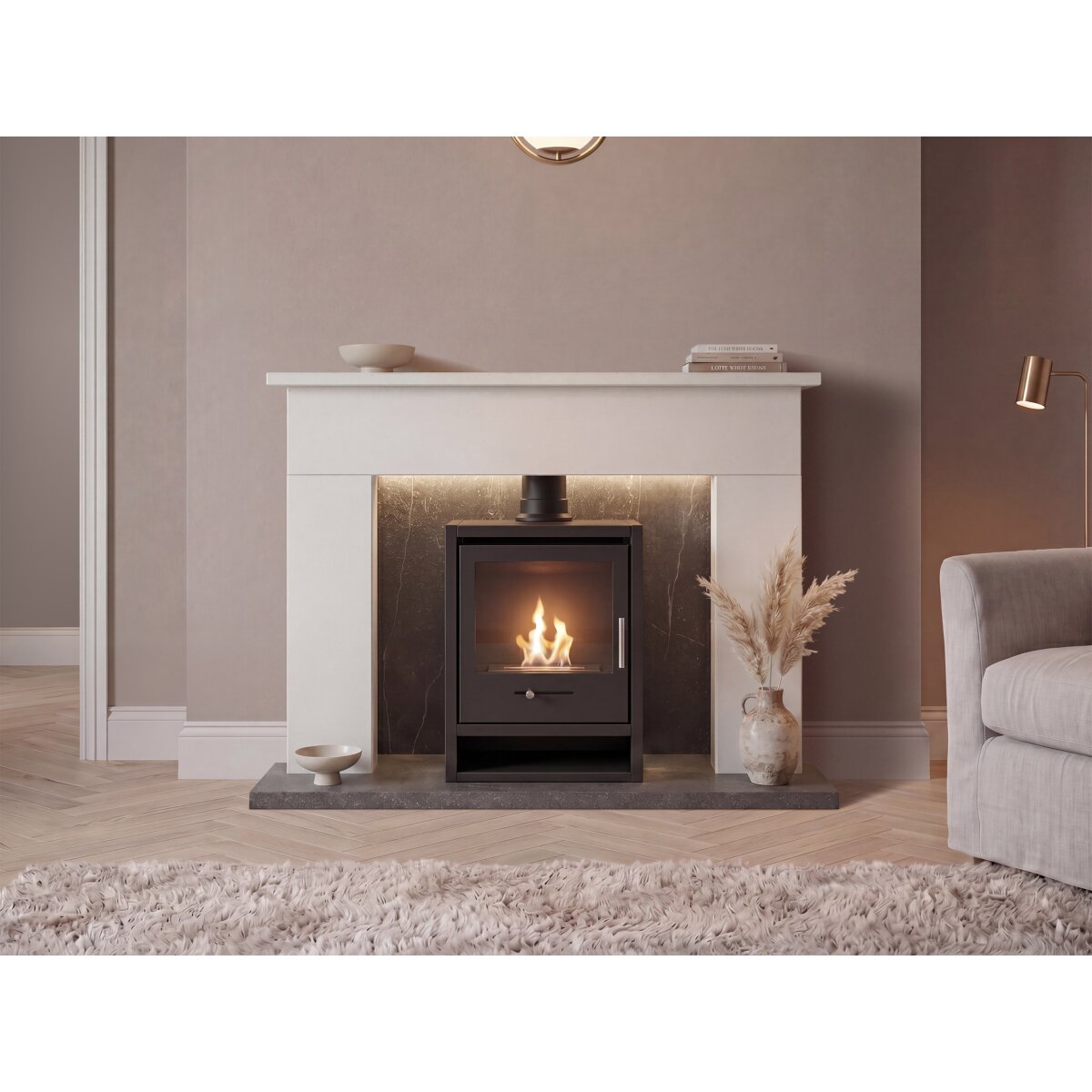 Acantha Bramwell Marble Fireplace with OKO S1 Bioethanol Stove, 50 Inch, image 2