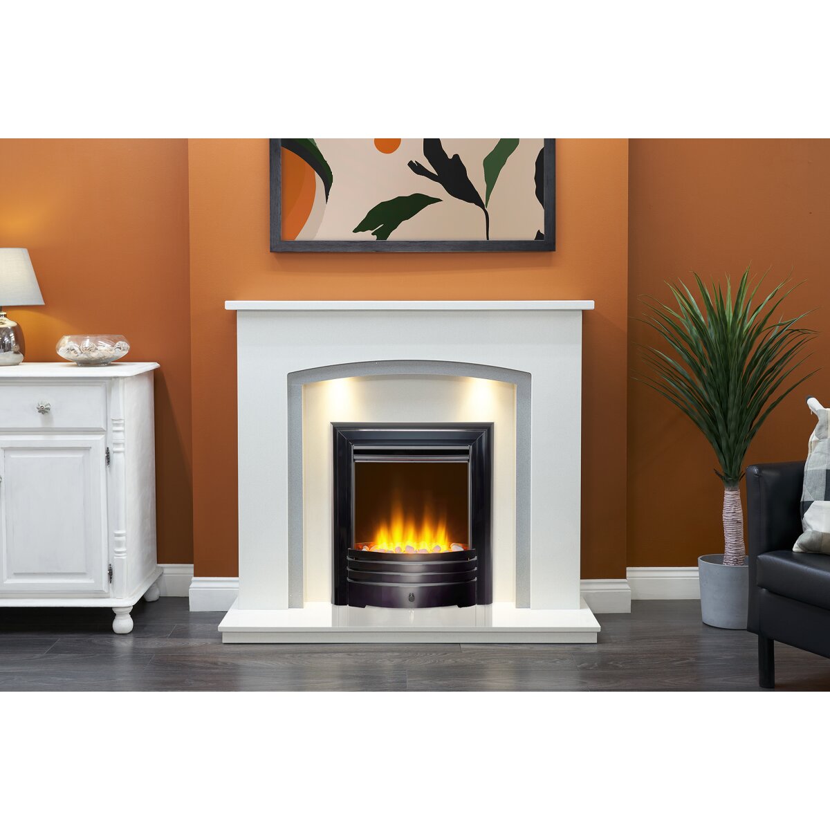 Acantha Calella White Marble Fireplace with Downlights, 48 Inch, image 16