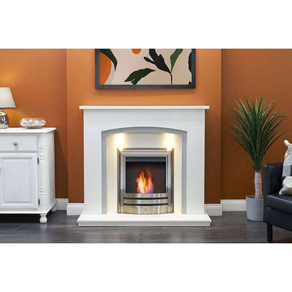 Acantha Calella White Marble Fireplace with Downlights, 48 Inch, image 5