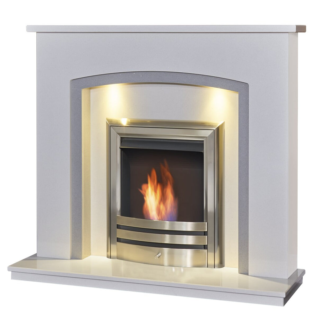 Acantha Calella White Marble Fireplace with Downlights, 48 Inch, image 7
