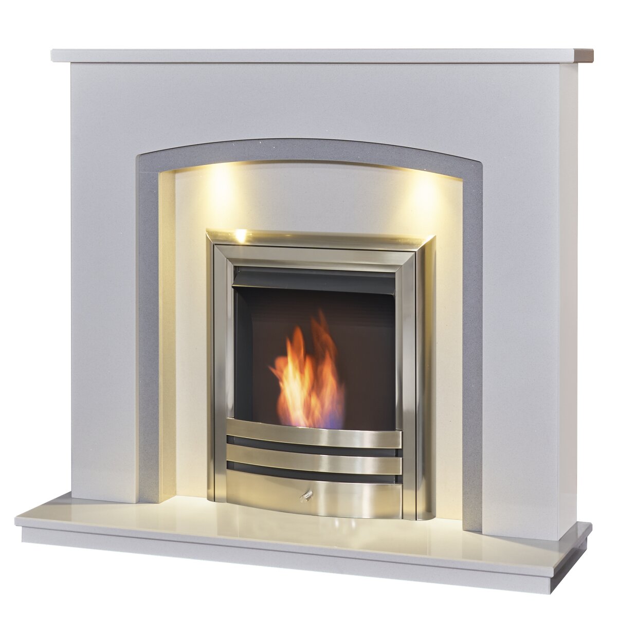 Acantha Calella White Marble Fireplace with Downlights, 48 Inch, image 7