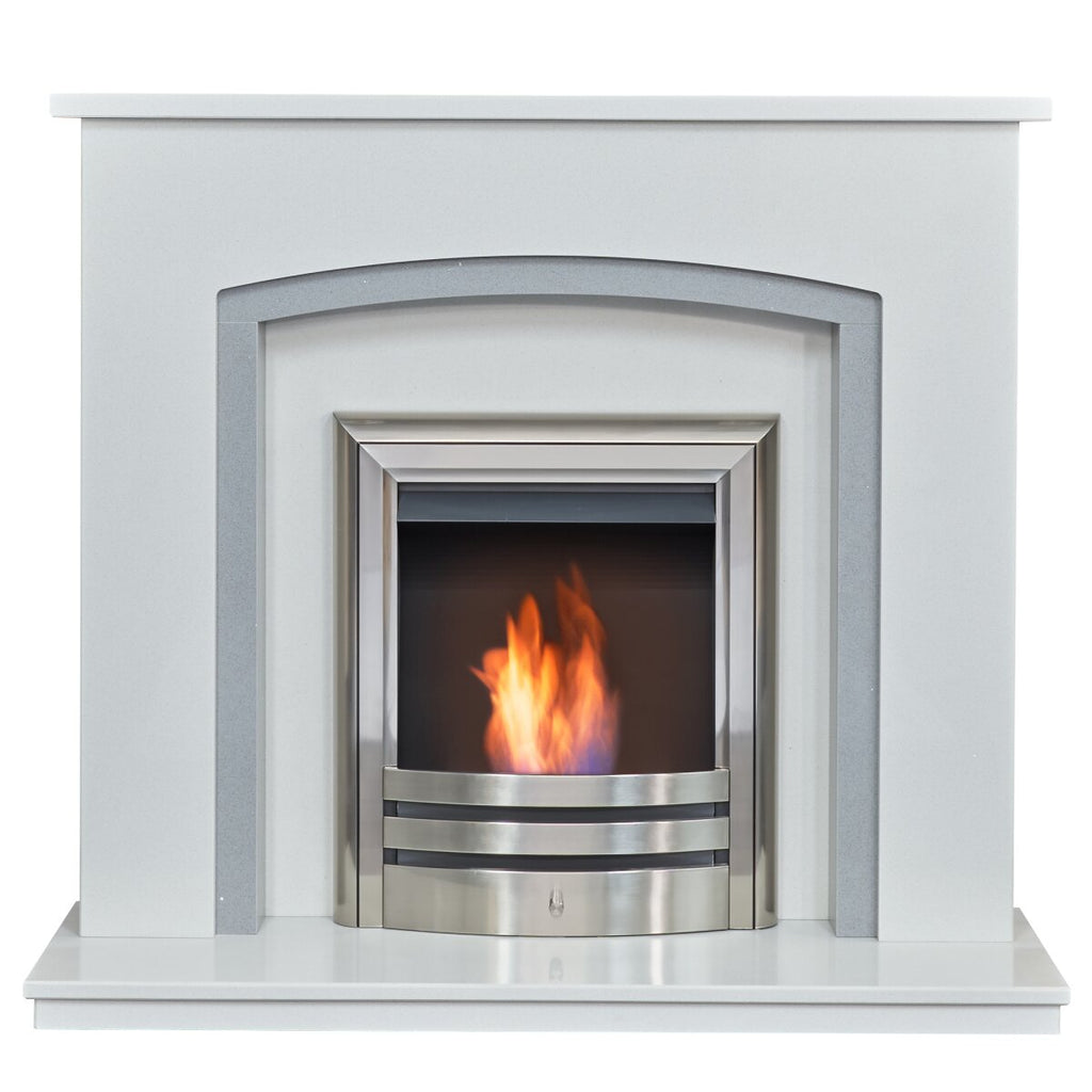Acantha Calella White Marble Fireplace with Downlights, 48 Inch, image 4