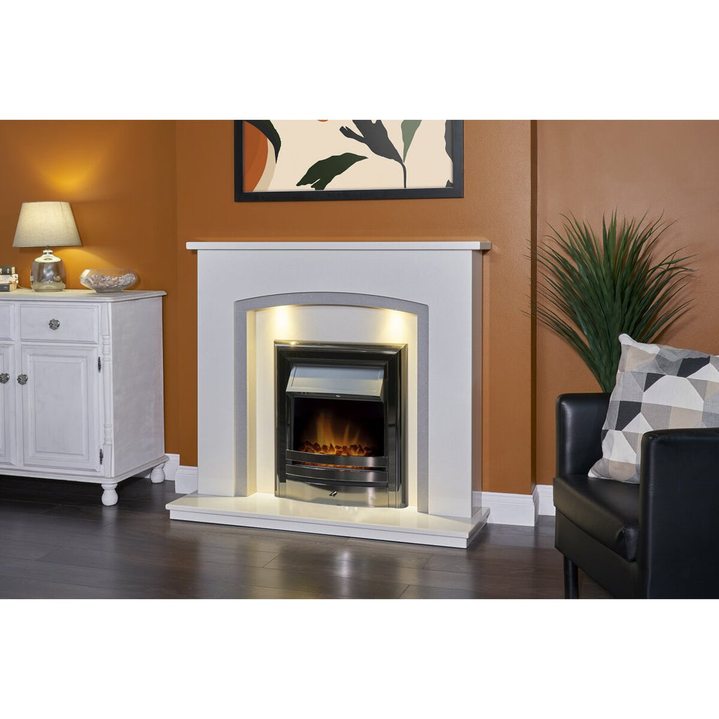 Acantha Calella White Marble Fireplace with Downlights, 48 Inch, image 22