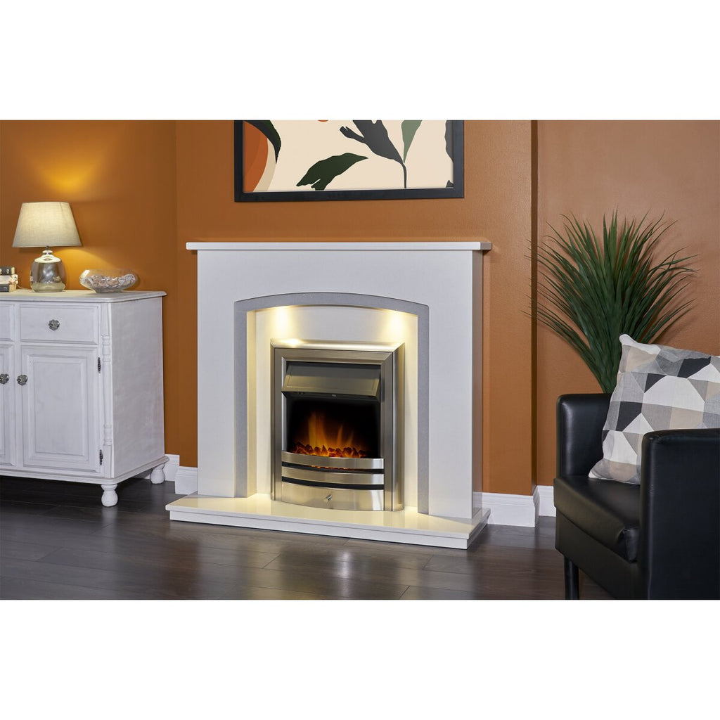 Acantha Calella White Marble Fireplace with Downlights, 48 Inch, image 20