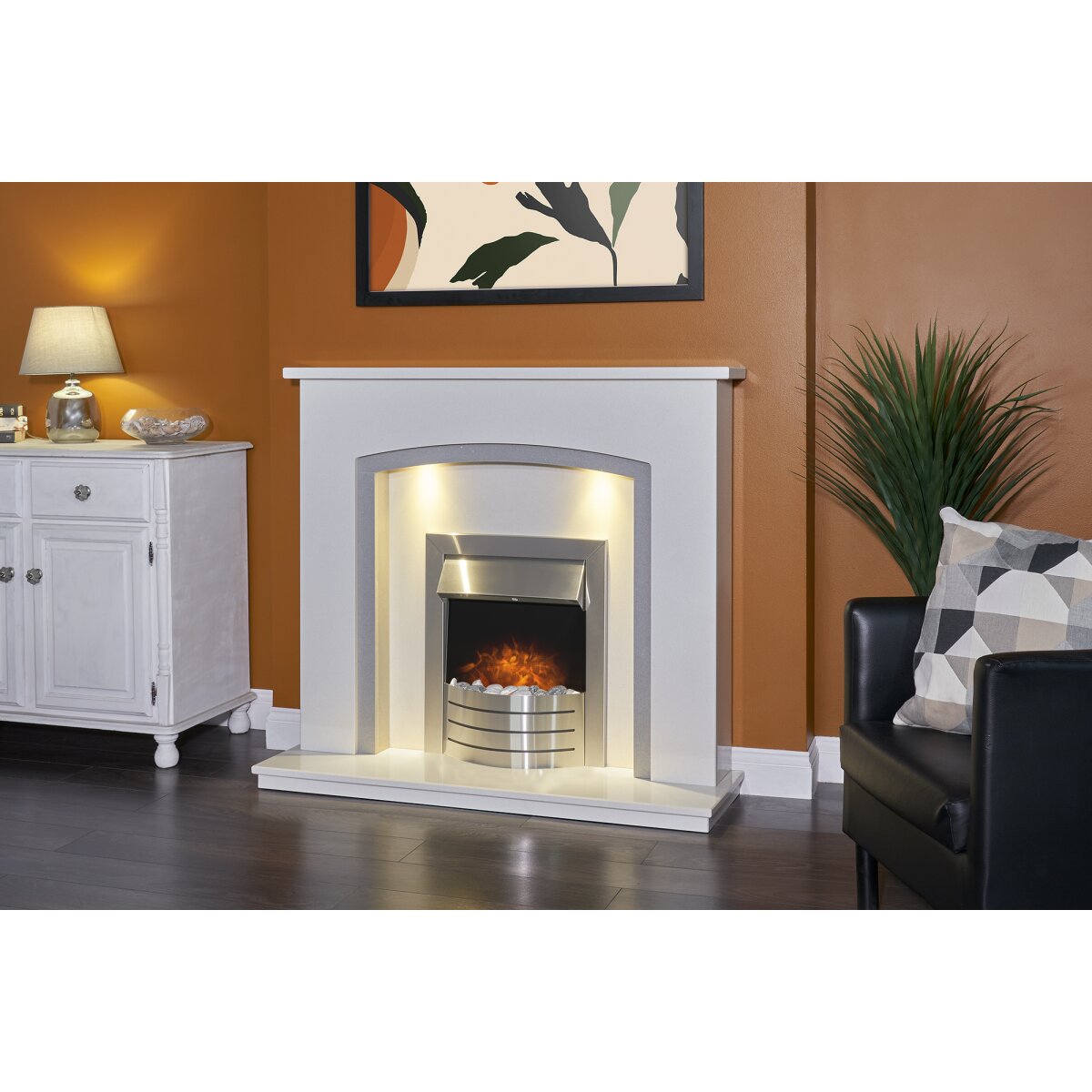 Acantha Calella White and Sparkly Grey Marble Fireplace, 48 Inch, image 2