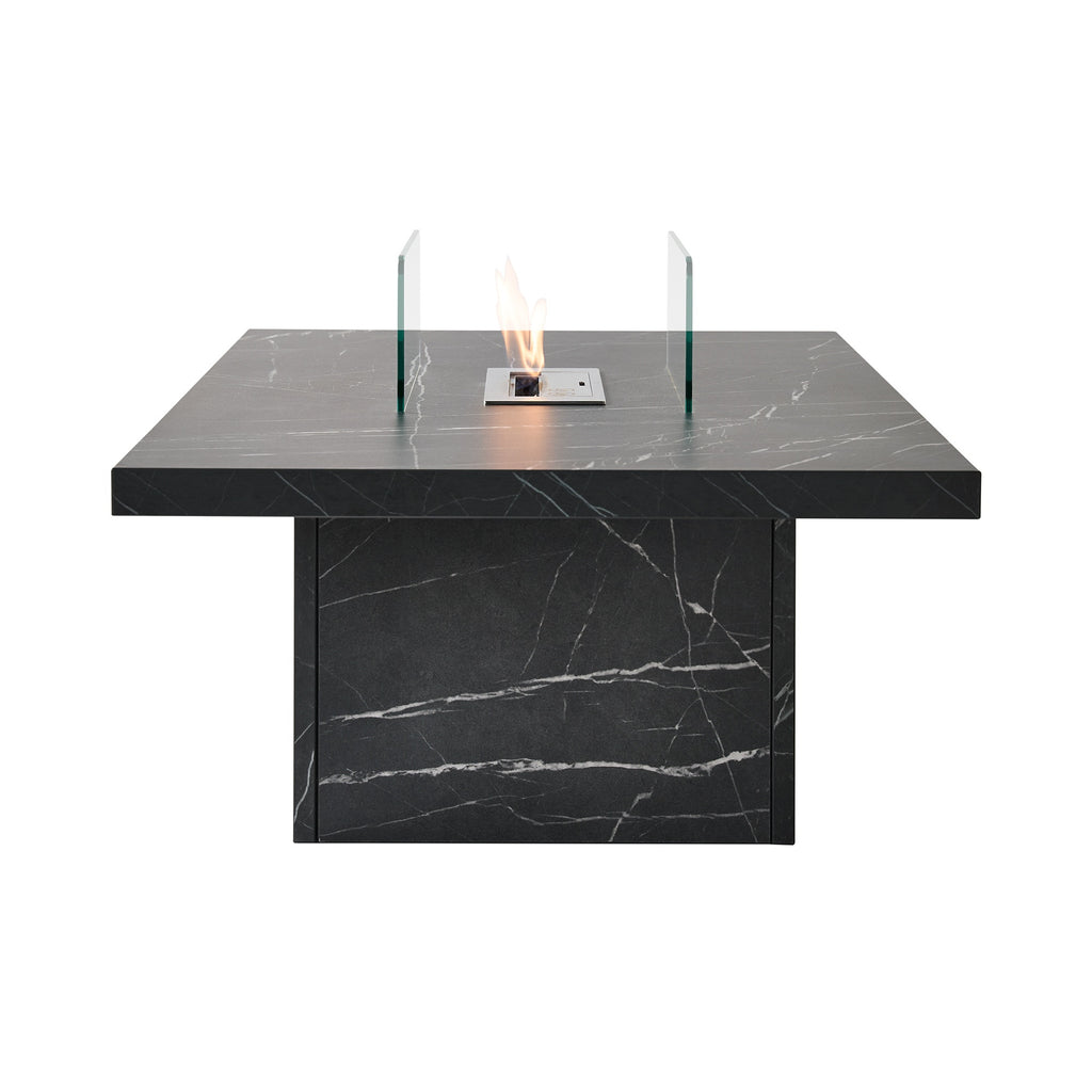 End view of the Acantha Castellon bioethanol coffee table in black marble effect