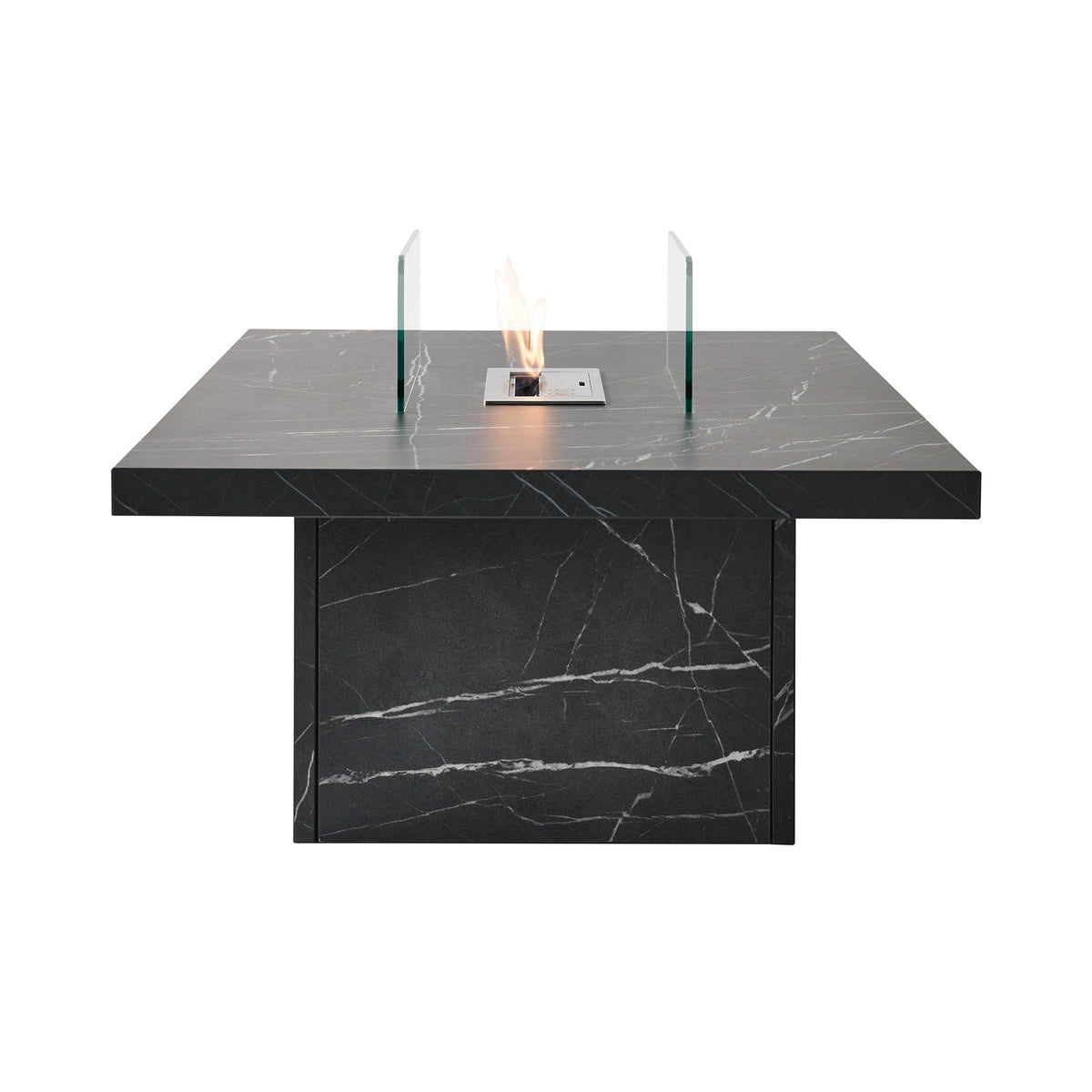 End view of the Acantha Castellon bioethanol coffee table in black marble effect