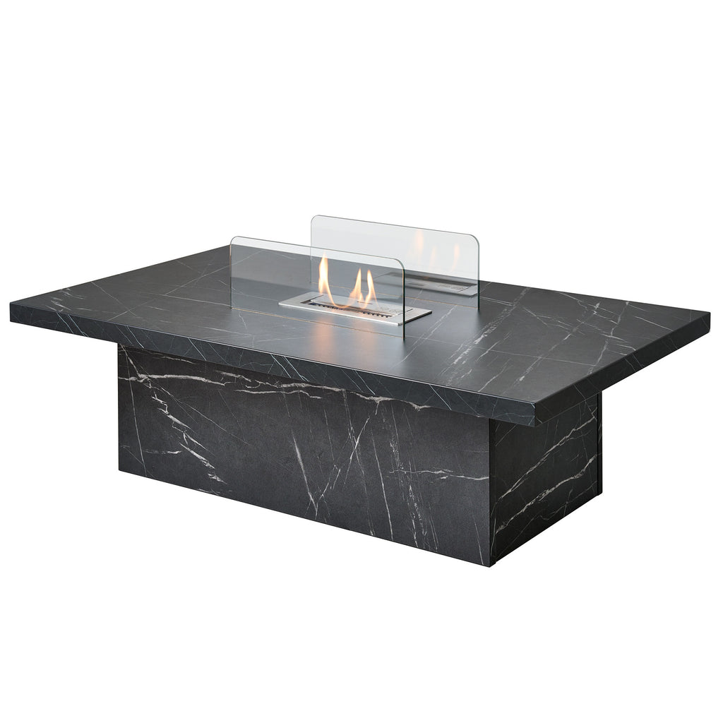 Acantha Castellon bioethanol coffee table in black marble effect seen from an angle