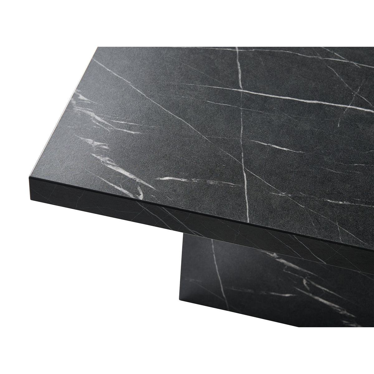 Corner detail of the Acantha Castellon coffee table top in black marble effect