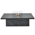 Acantha Castellon bioethanol coffee table in black marble effect with glass guards and the burner lit