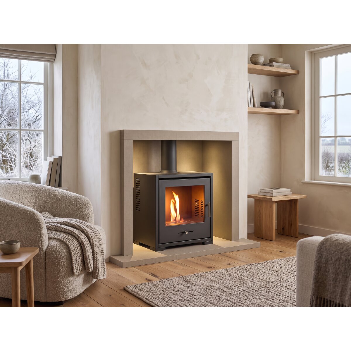 Acantha Chamber & Hearth Kit with OKO S3 Bioethanol Stove, Linen, image 2