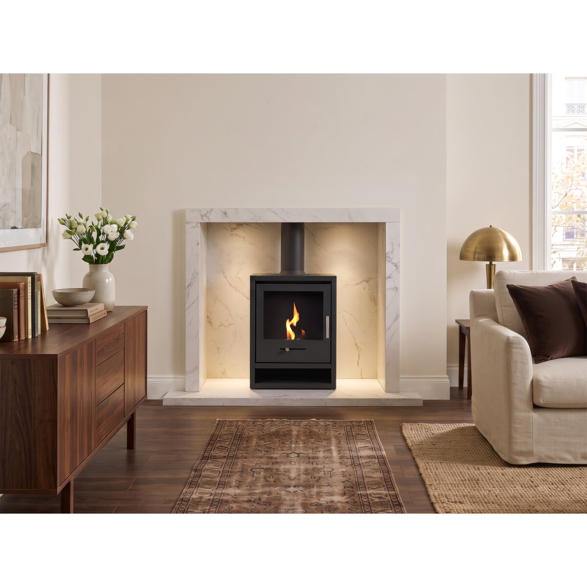 Acantha Chamber & Hearth Kit with OKO S1 Bioethanol Stove, White Marble, image 3