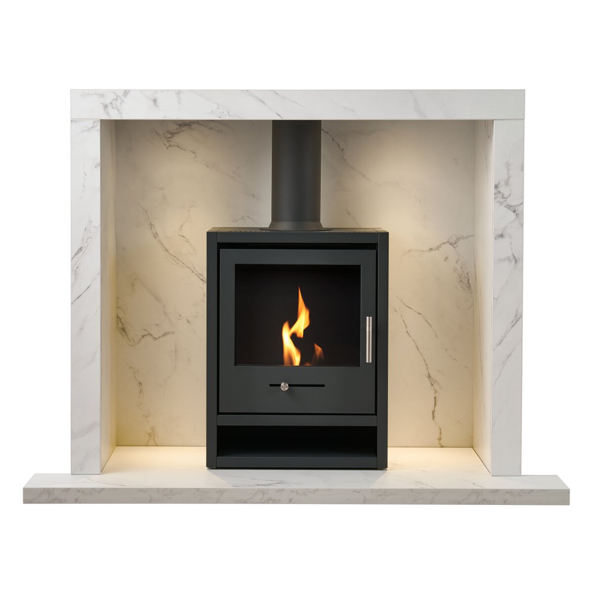 Acantha Chamber & Hearth Kit with OKO S1 Bioethanol Stove, White Marble