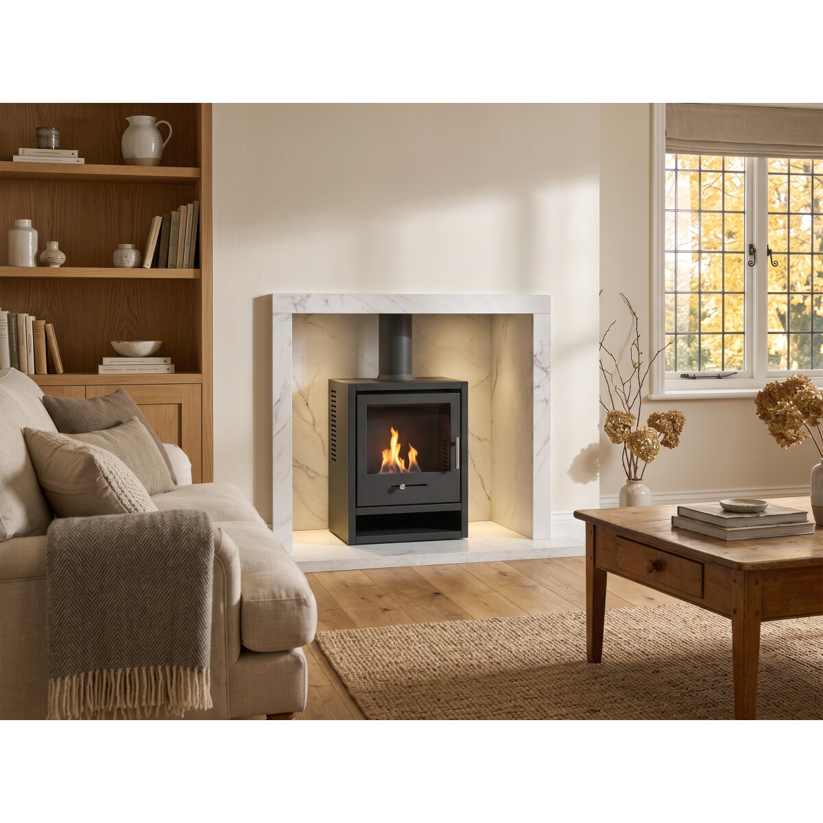 Acantha Chamber & Hearth Kit with OKO S1 Bioethanol Stove, White Marble, image 2