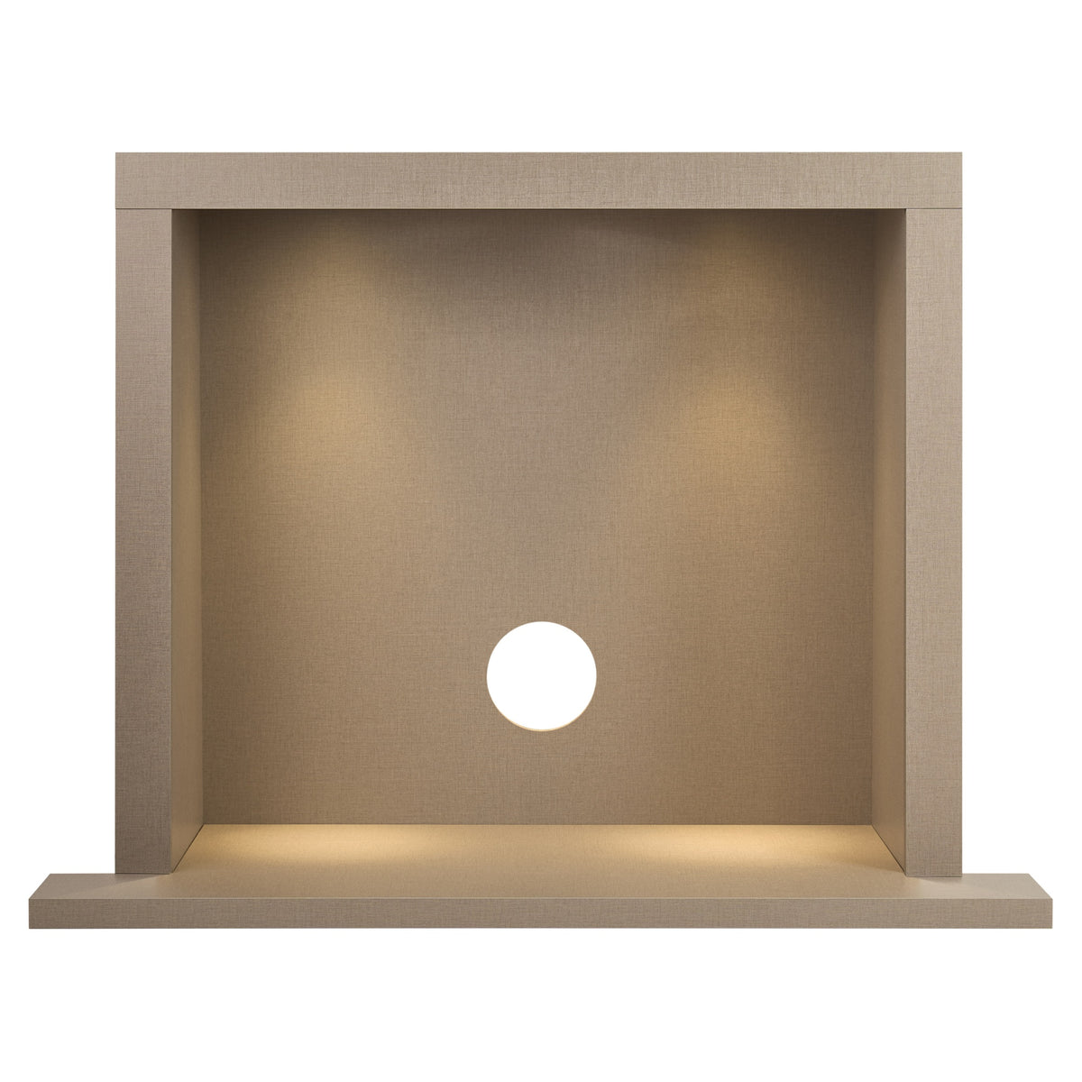 Acantha chamber and hearth kit with downlights in linen, front view