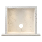 Acantha chamber and hearth kit with downlights in white marble effect, front view
